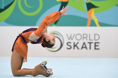 Clàudia Aguado, una de les patinadores preseleccionades, durant la seva actuació al Campionat del Món de Patinatge Artístic..