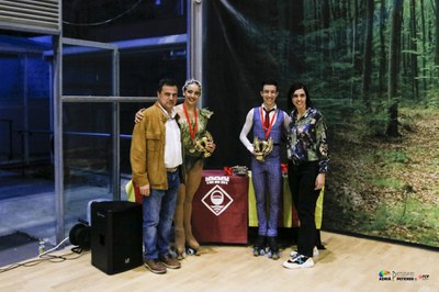 Carla Escrich i Kilian Gomis es van proclamar campions de Barcelona en categoria sènior N11. Foto: Federació Catalana de Patinatge (Adrià Petidier)..