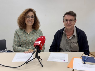 Lídia Virgil i Toni Pijuan, en roda de premsa el 21 d'abril.