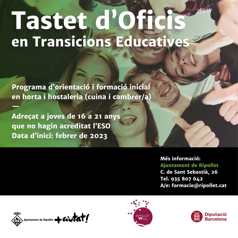 En marxa la 5a edició del Programa d'orientació per a joves 'Tastet d'oficis en transicions educatives'