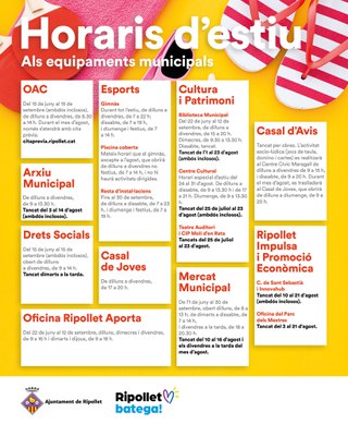 Horaris d'estiu dels equipaments municipals.