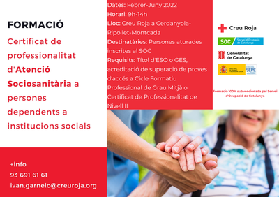 La Creu Roja organitza un curs per aconseguir el Certificat de Professionalitat d'Atenció Sociosanitària a persones dependents.