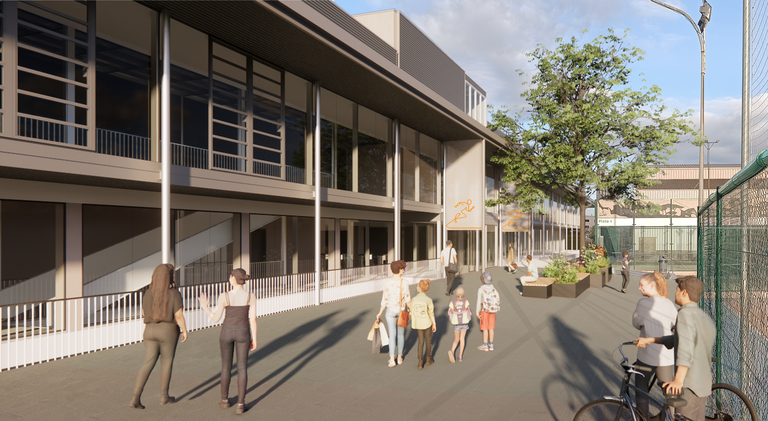 Render del projecte de la fase 2. Façana del nou edifici